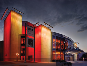 Exterior of the Marcus Performing Arts Center at night