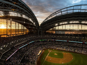 American Family Field with roof open, sunset