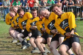 Tug of war competitors pull rope during the World Tug of War Championships in Madison