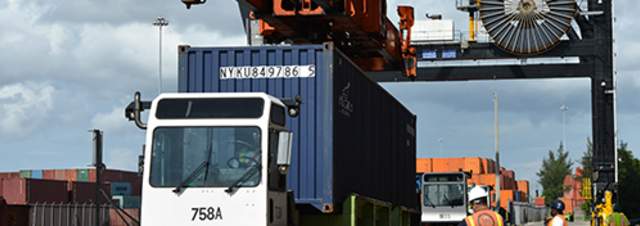 Gantry Crane Unload Containers Dockside