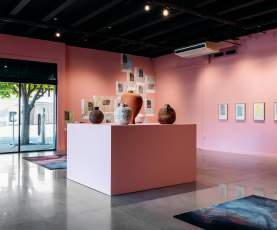 A room of artwork at local art gallery Te Atamira