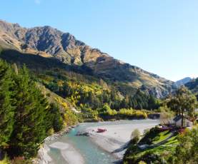 Shotover River winding through mountains in autumn