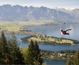 Man ziplining in spring with Ziptrek Eco Tours