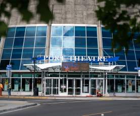 Close up of the Port Theatre entrance