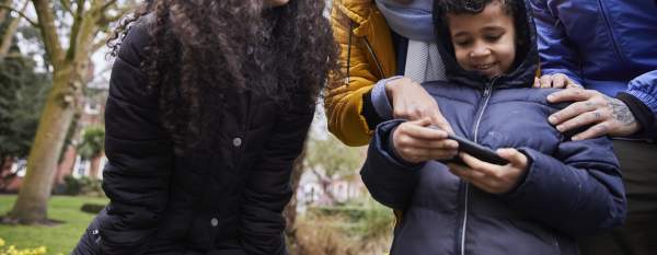 Family with phone