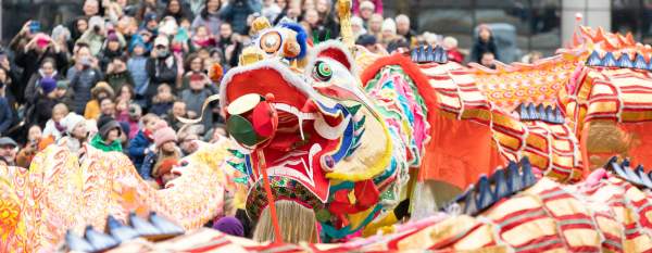 Chinese new Year dragon during dragon parade in Manchester