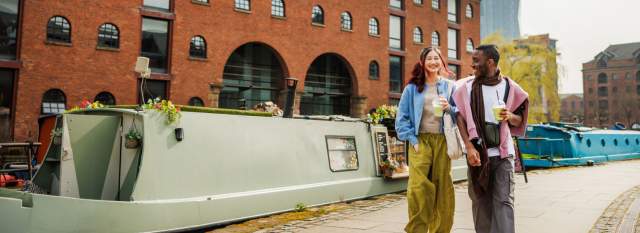 Image of a couple walking along the canal.