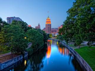 San Antonio Tower Life building lit up at night