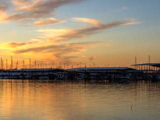 View of a sunset over Lake Grapevine in Grapevine, Texas