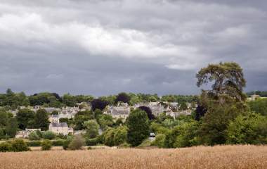 View across a corn field towards Charlbury