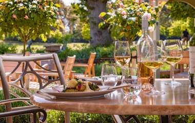 Al fresco dining on restaurant terrace at Chewton Glen Hotel in the New Forest