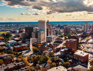 Drone photo of the Providence skyline