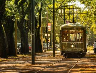 St. Charles Avenue Streetcar in Uptown New Orleans