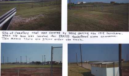 Four photos of a school track that was previously a graveyard on a white background.