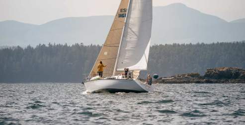 A sailboat at sea.