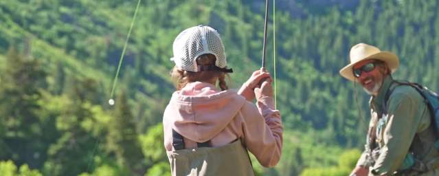 Little girl and man Fly Fishing on the Provo River