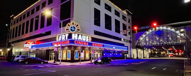 Scranton Art Haus Marquee lit up at night