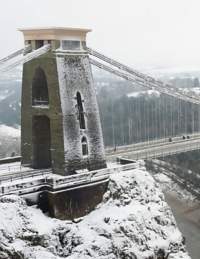 A view of the Clifton Suspension Bridge in West Bristol covered in snow, looking towards the Abbots Leigh area - credit Angharad Paull