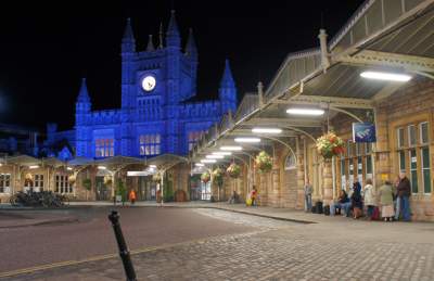 Bristol Temple Meads train station at night, credit Adrian Warr