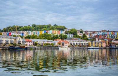 Colourful houses on the hills around harbourside