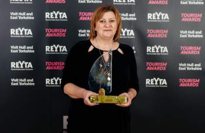 Sarah from Walking the Wolds with a winner's trophy