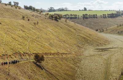 A vast view of the Yorkshire Wolds with a group of people walking in the distance