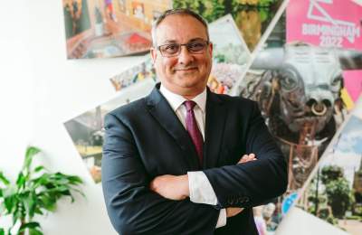 Neil Rami stood in front of images of the West Midlands