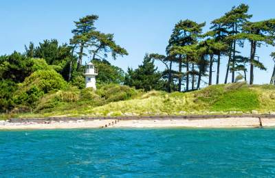 View of the beach from the sea at Lepe Beach on the New Forest Coastline