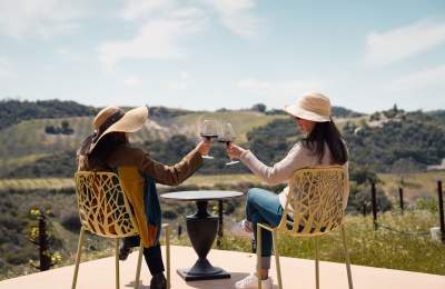 Two ladies wine tasting at Booker Winery in Paso Robles