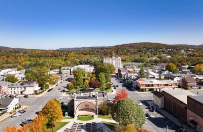 A fall bird's-eye view of Lehighton, PA in the Pocono Mountains.