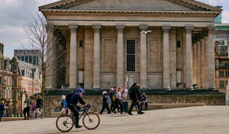 Cycling through Birmingham City Centre