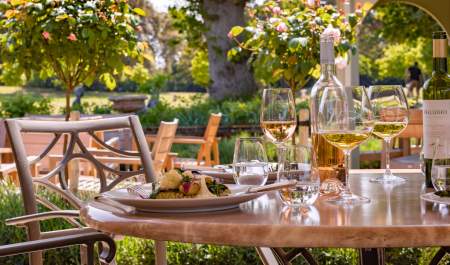 Al fresco dining on restaurant terrace at Chewton Glen Hotel in the New Forest