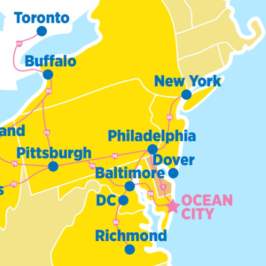 Map showing Ocean City, MD