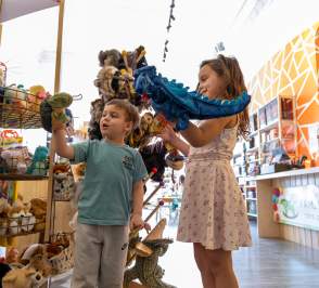 a little boy and girl shopping at Familia Toys in Salina, Kansas