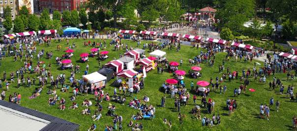 Image is an arial shot of the Asian Food Fest at Washington Park.