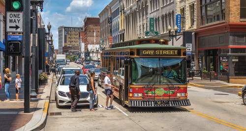 Knoxville's trolley system travels through and around downtown Knoxville, carrying the cultural vibrancy to every part of the city