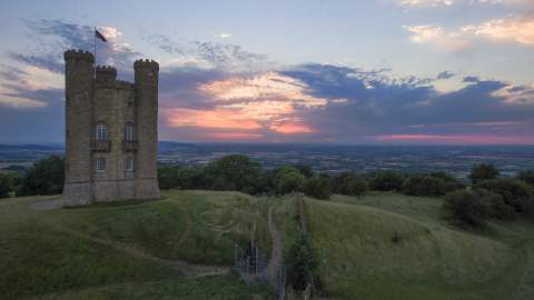 A view towards Broadway Tower at dawn