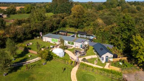An aerial view of The Cotswold Range showing the shooting range and surrounding land dedicated to wildlife and biodiversity