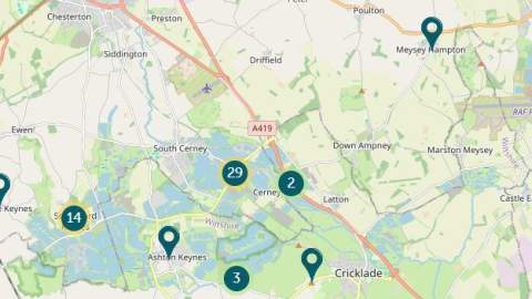 Part of a map showing the Cotswold Lakes
