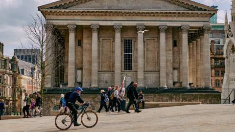 Cycling through Birmingham City Centre