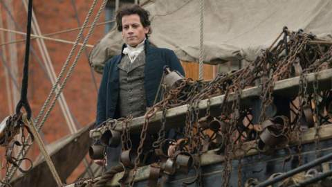 Actor Ioan Gruffudd dressed as William Wilberforce on a ship in Amazing Grace film.