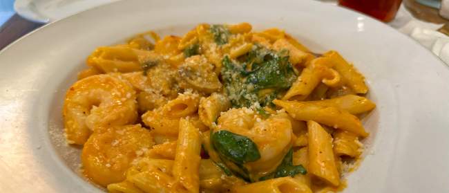 Penne pasta with shrimp