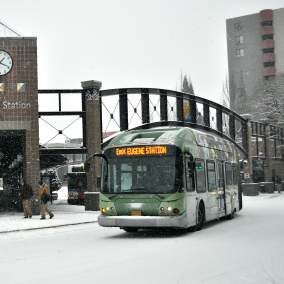Eugene Station December 2013 snow storm. (Photo by Craig Runyon/Lane Transit District)