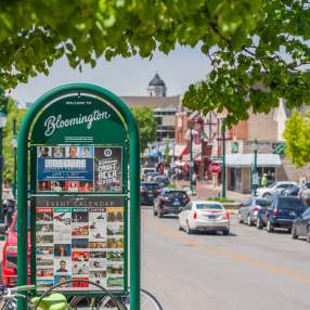 A view of Kirkwood Avenue facing the Monroe County Courthouse during spring