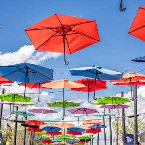 Antique Umbrella Alley art installation in Olde Towne Slidell
