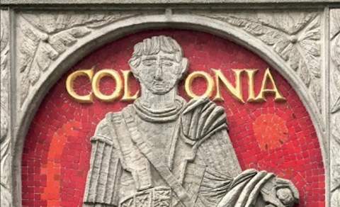 The cover of Colchester's 2024 Visitor Guide, depicting a concrete mural of a Roman soldier