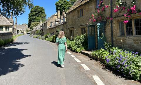 A woman walking away from the camera in Snowshill