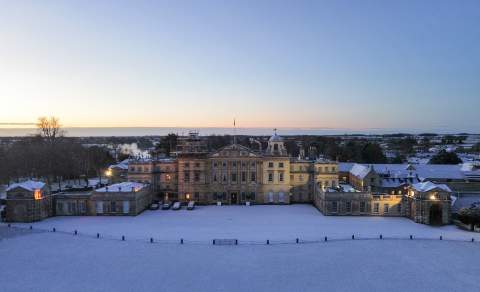 Badminton House in the snow