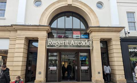 Exterior of the Regent Arcade in Cheltenham