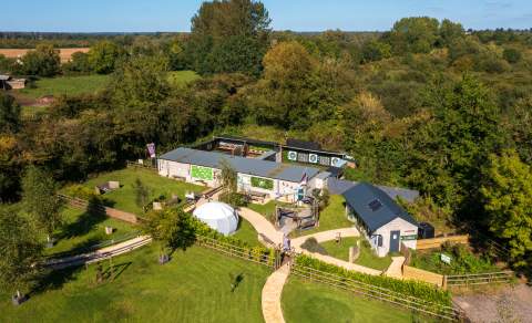 An aerial view of The Cotswold Range showing the shooting range and surrounding land dedicated to wildlife and biodiversity